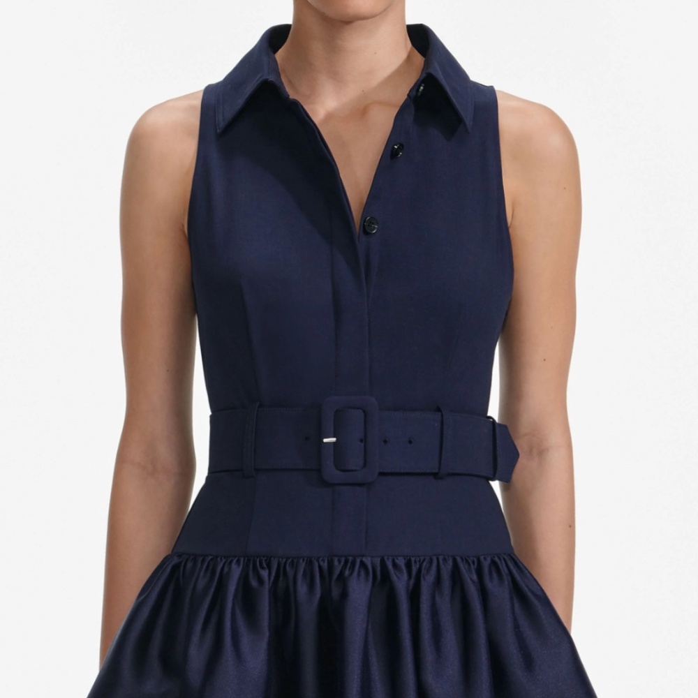 self-portrait Navy Belted Twill Midi Dress 2026 - Size US4 - MSRP $560 - NWT - Picture 4 of 9
